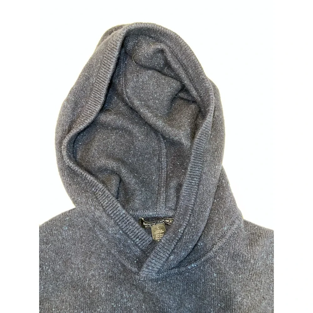 Banana Republic Men's Italian Yarn Wool Blend Navy Blue Hooded Sweater Popover